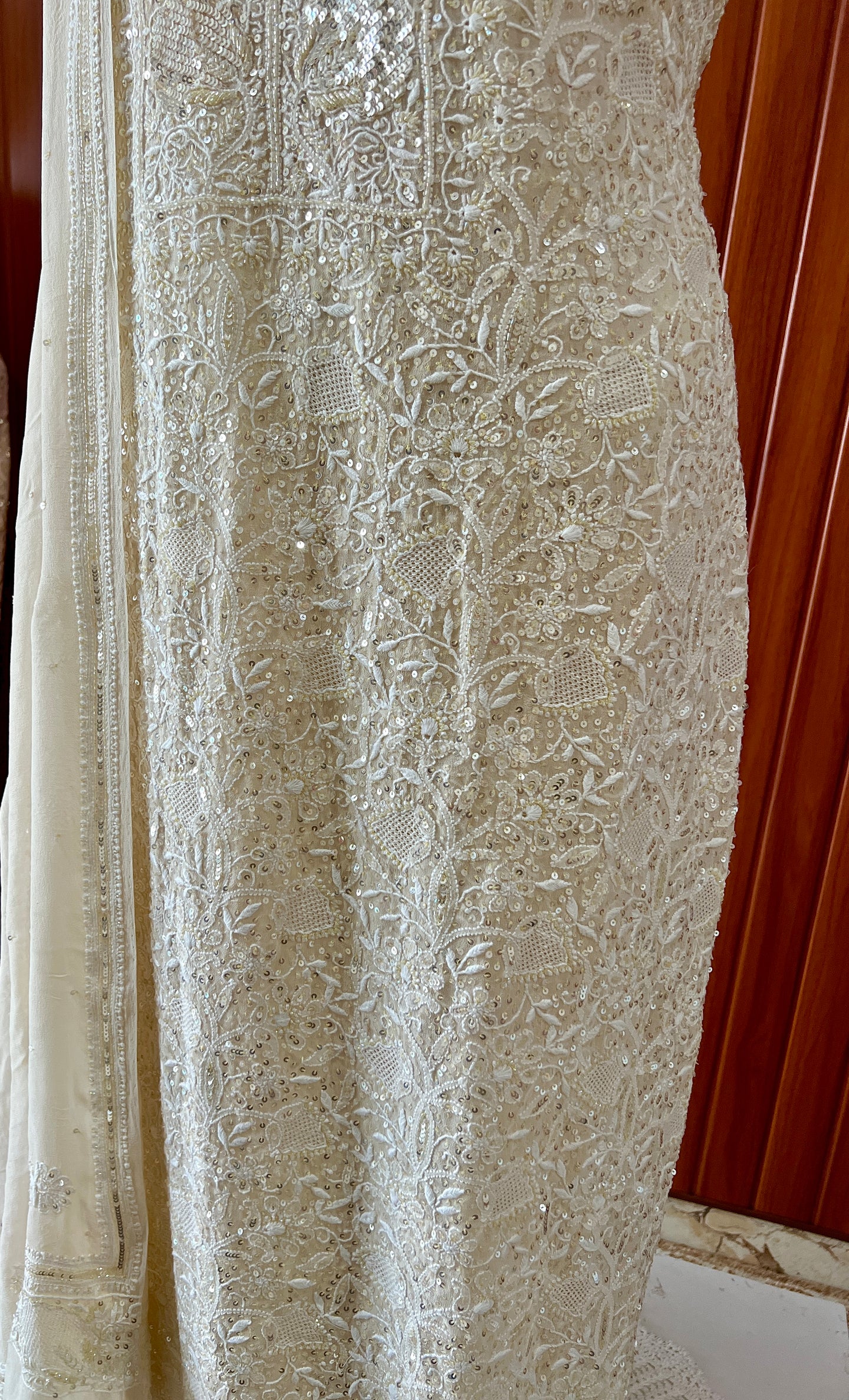 Suhaan Cream Chikankari pearl sequins kurta and dupatta